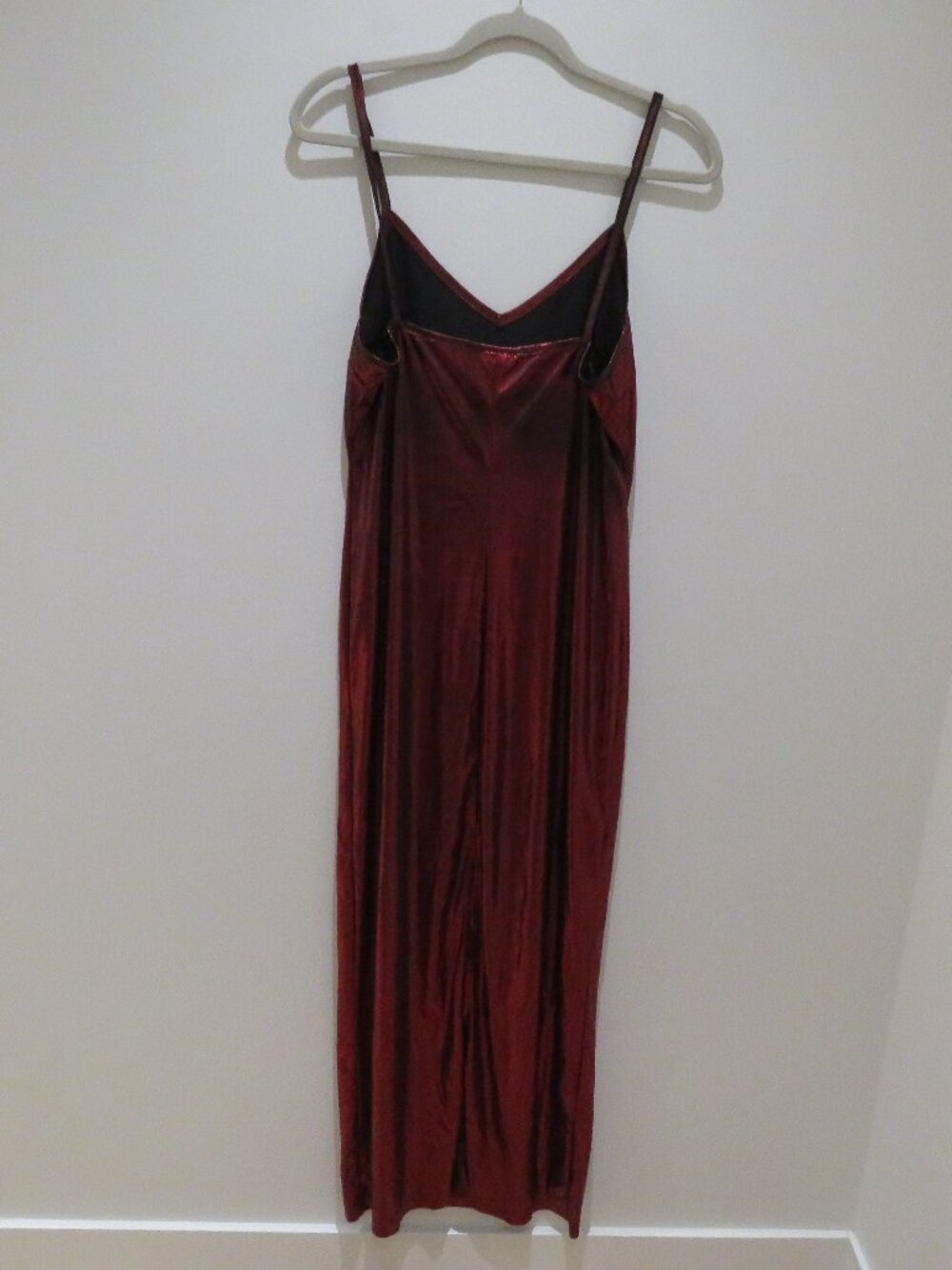 VINTAGE BONKERS USA Red Metallic Maxi Slip Dress Medium 90s Party Friends - Picture 10 of 15